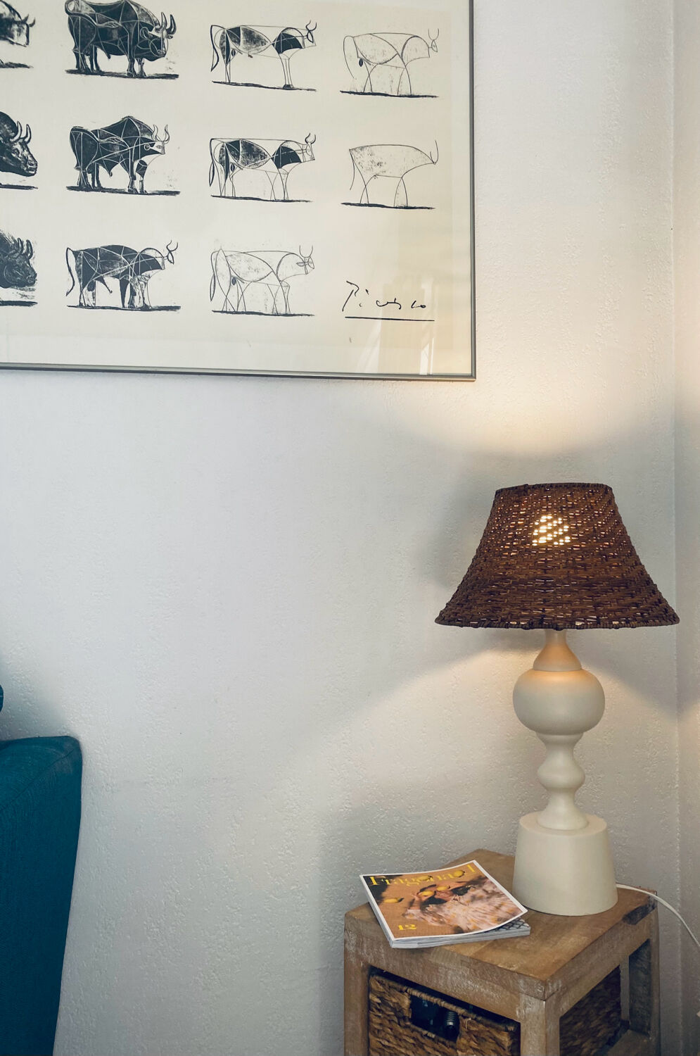 Large turned white wooden lamp