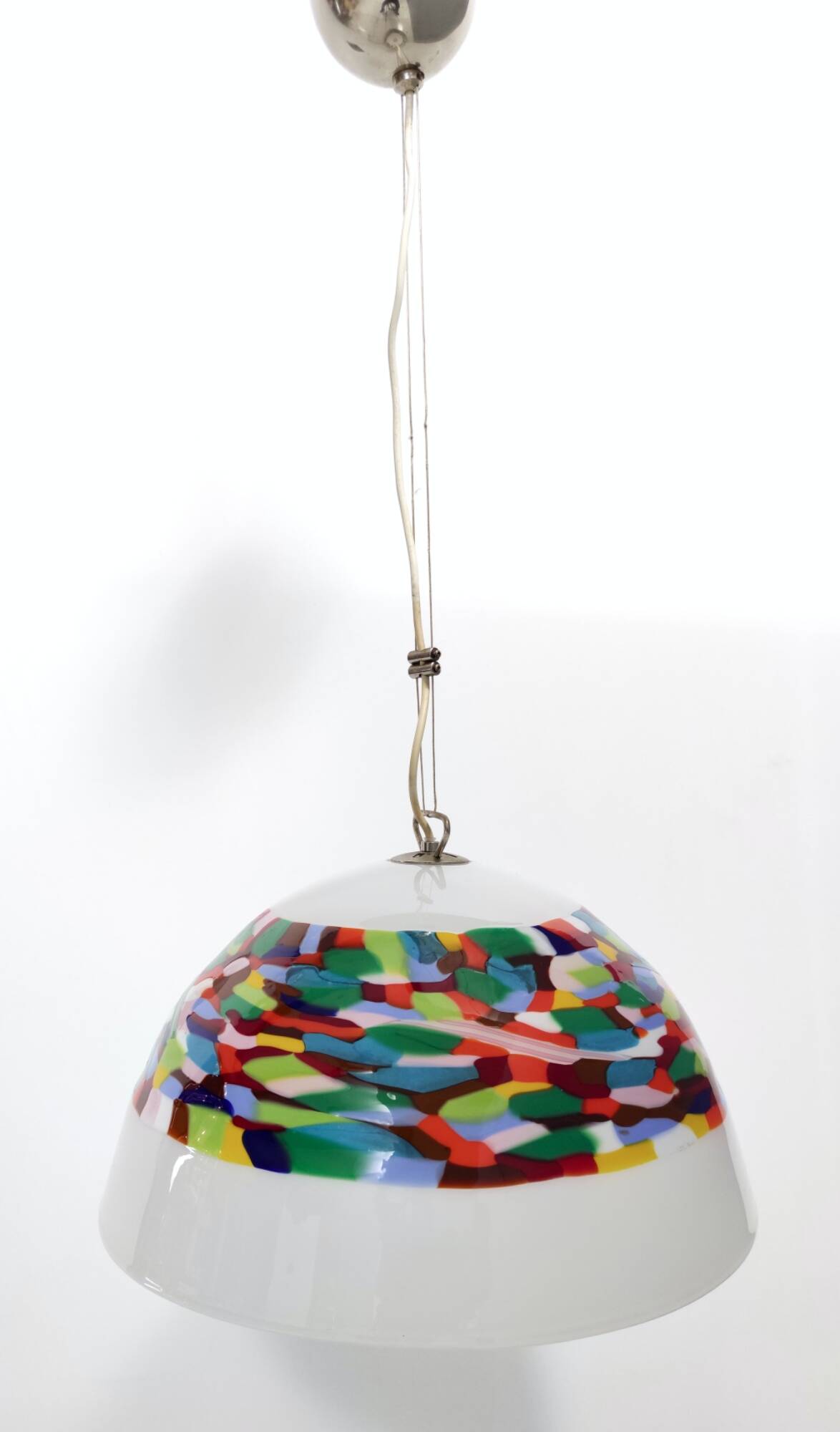 White and Colored Blown Glass and Chrome-Plated Metal Pendant by La Murrina