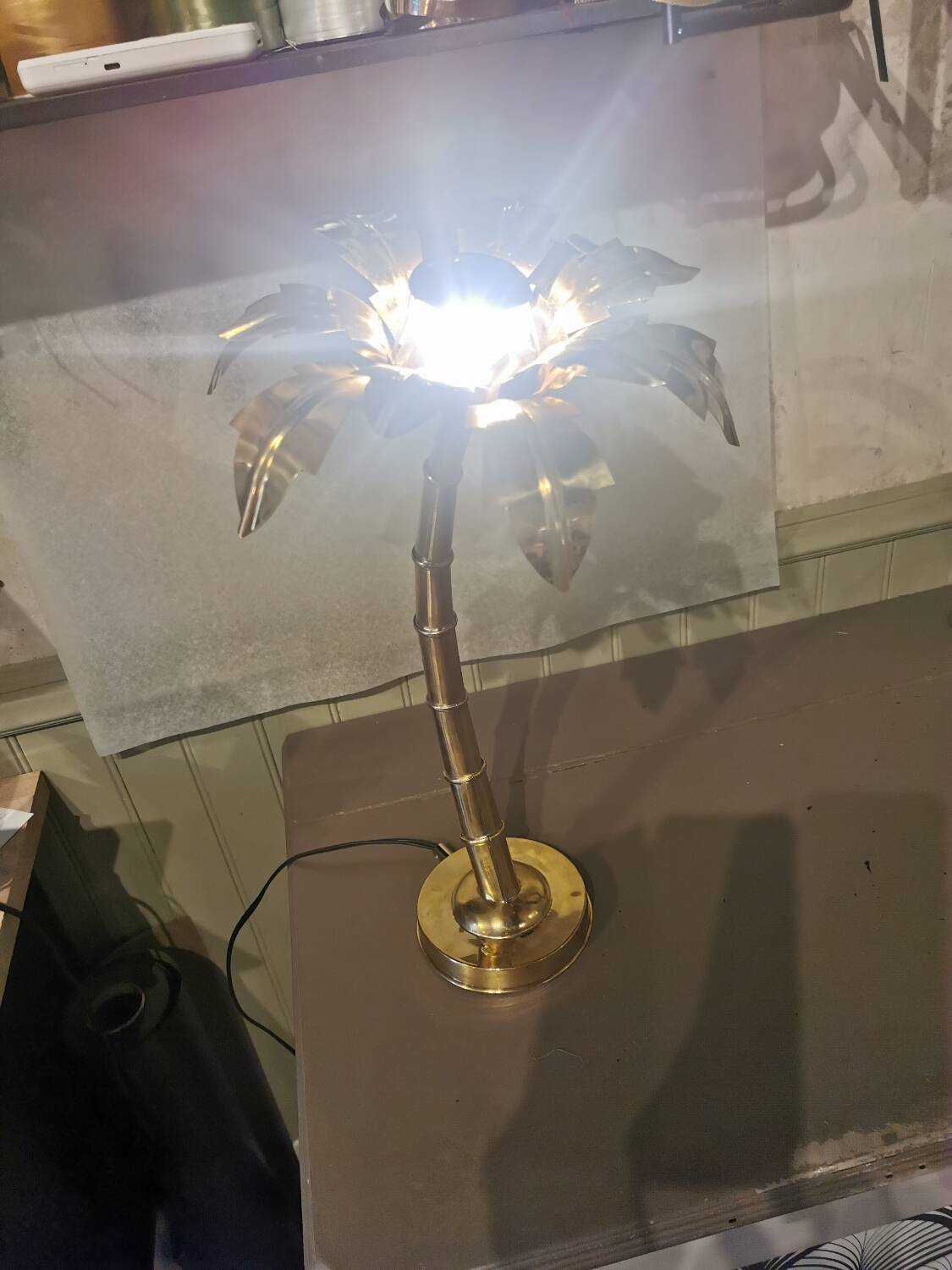 Solid brass palm tree lamp