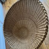 Paire de fauteuils corbeille en rotin pieds métal