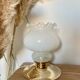Vintage Table Lamp with White Globe and Antique Brass Base - Elegant Lighting with Braided Gold Wire