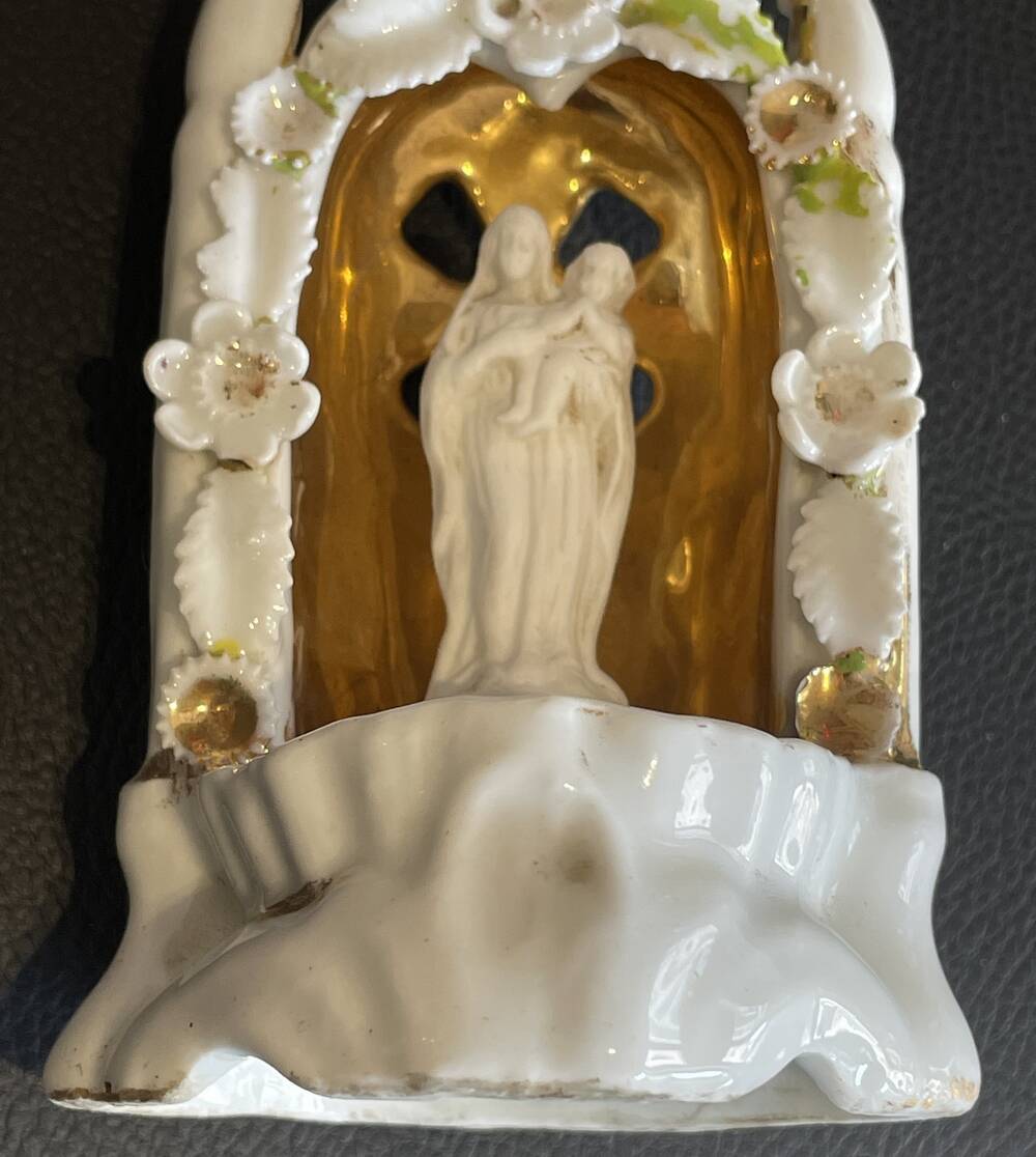 Porcelain baptismal font from paris, religious decoration, cult object.