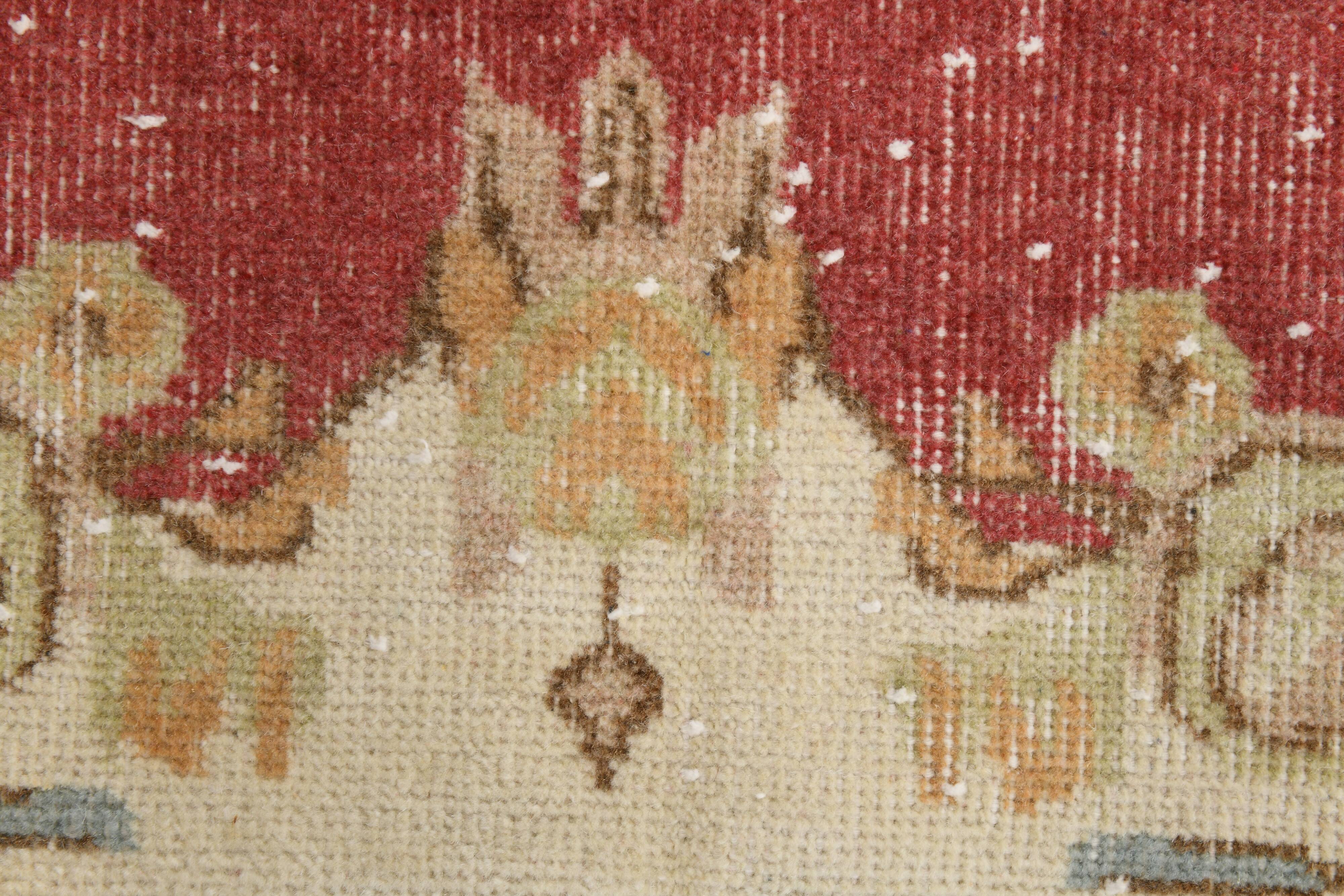 2x7 Vintage Burgundy Cream Turkish Runner Rug, 80x214Cm