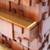 Brutalist Oak Wood Chest of Drawers with Sculptural Fronts, Italian Handcrafted