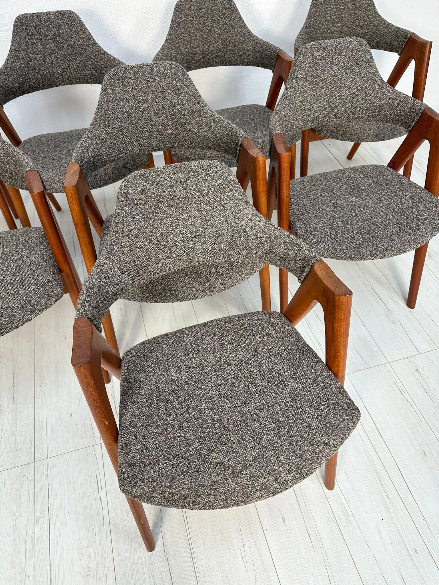 1960s set of 8 Compass teak dining chairs by Kai Kristiansen for Schou Andersen Møbelfabrik
