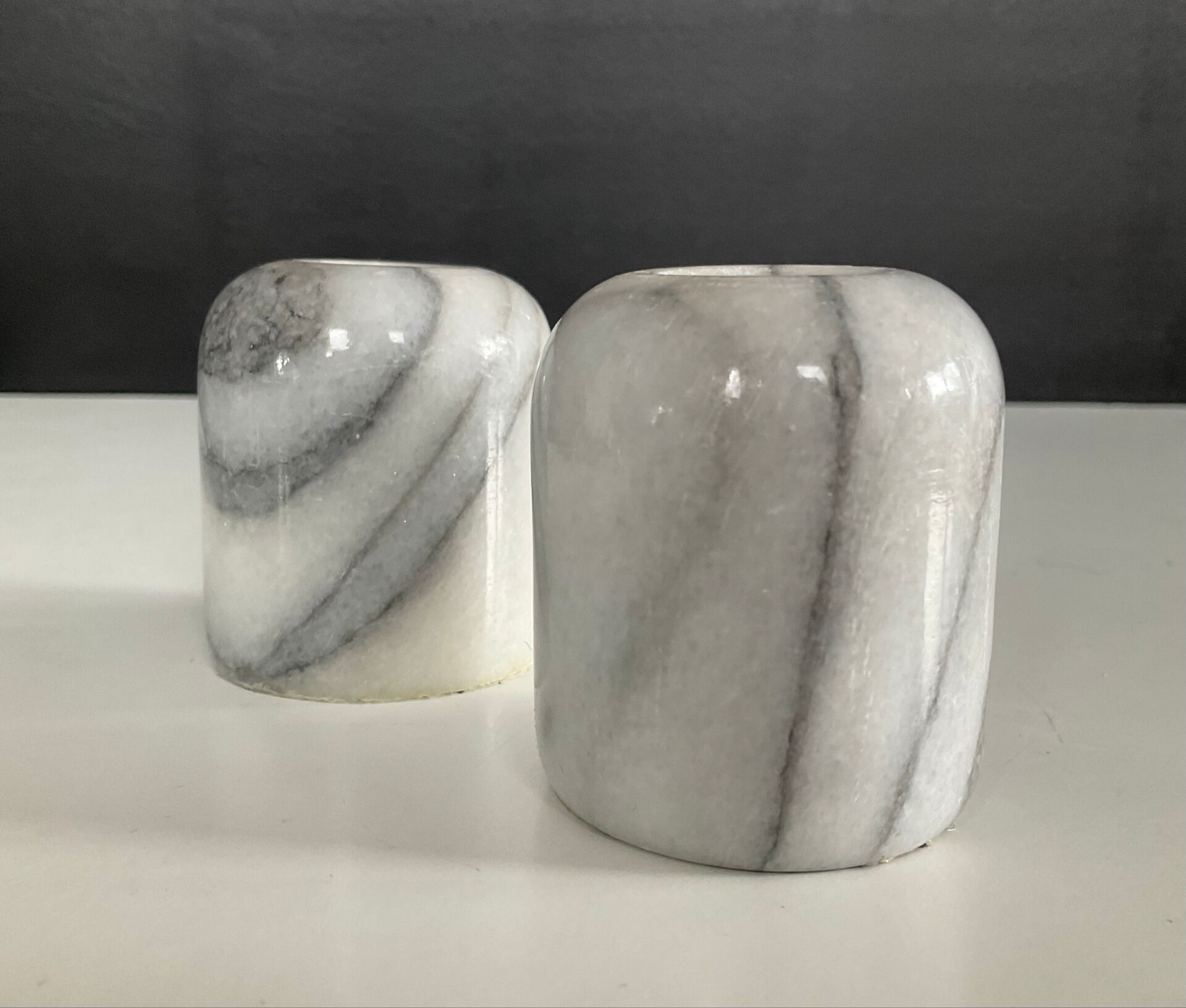 Pair of vintage Carrara marble candlesticks