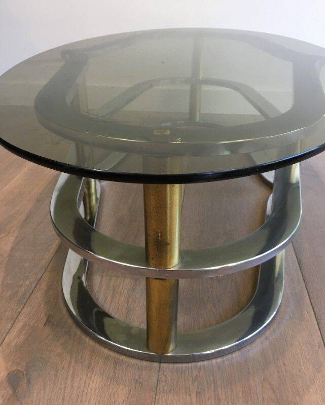 Designer coffee table in gilded brass and chrome, circa 1960