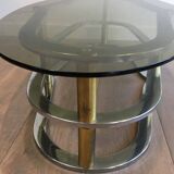 Designer coffee table in gilded brass and chrome, circa 1960