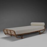 Bamboo and rattan daybed in ivory bouclé, Italy 1960s