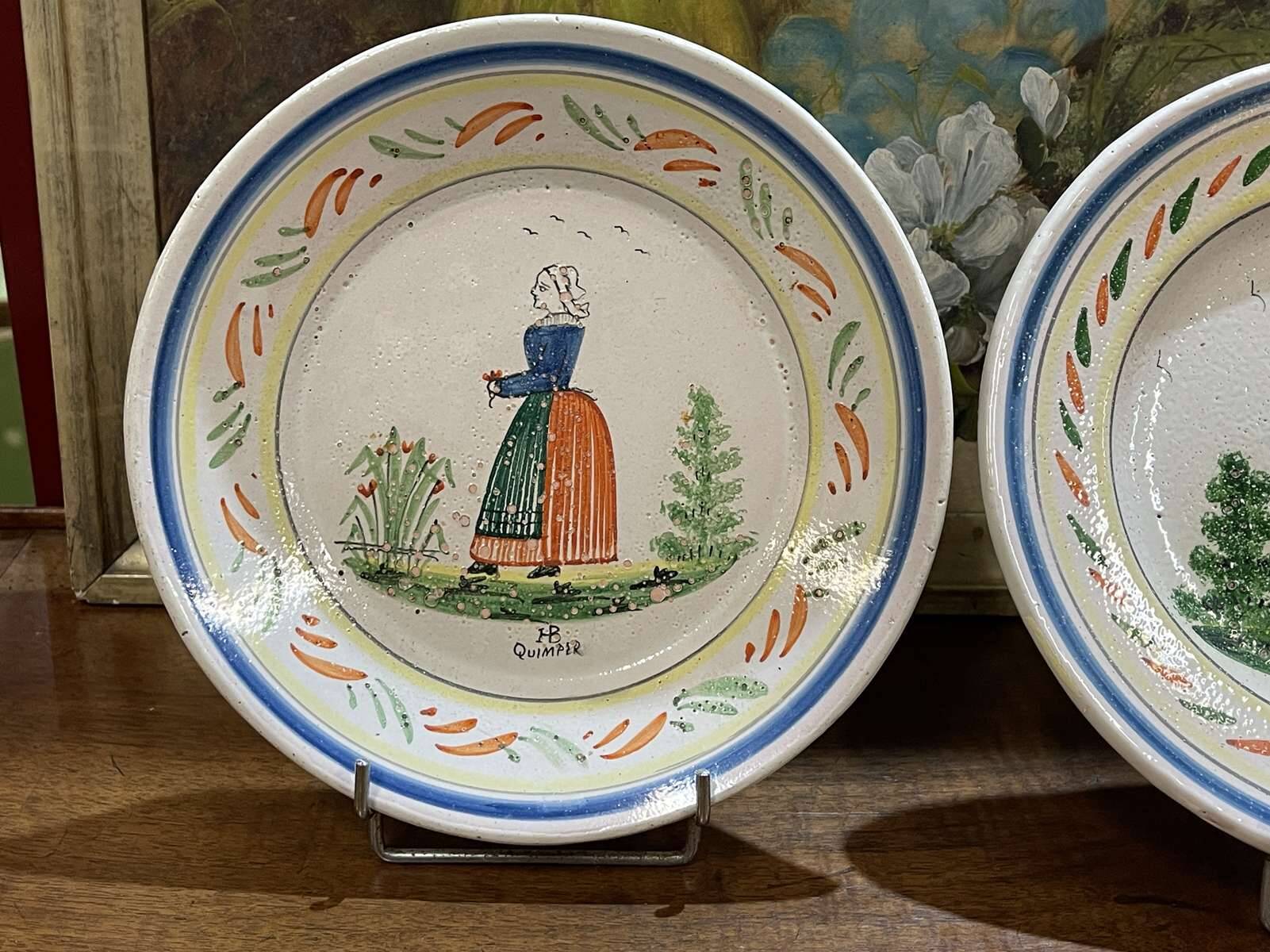 Pair of HB Quimper earthenware plates from the 1920s