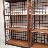 Pair of bamboo and rattan bookcases