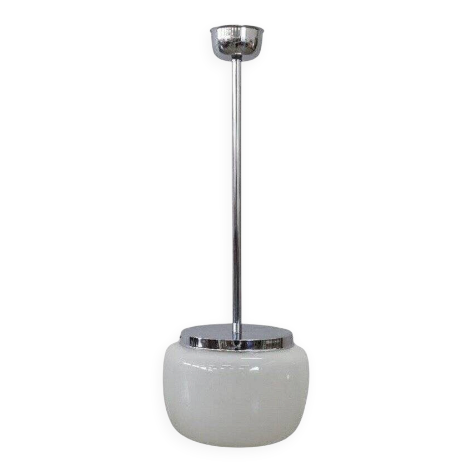 Opaline Glass And Chrome Pendant Light, 1960s