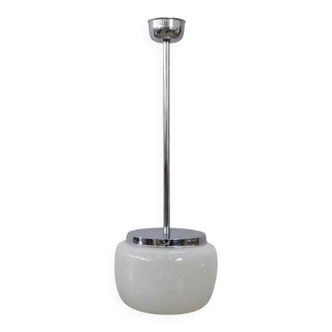 Opaline Glass And Chrome Pendant Light, 1960s