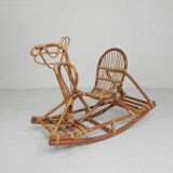 Vintage bamboo rocking horse, 1960s