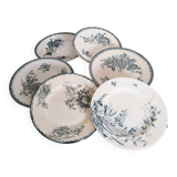 Set of 6 dinner plates in Terre de fer earthenware, blue color