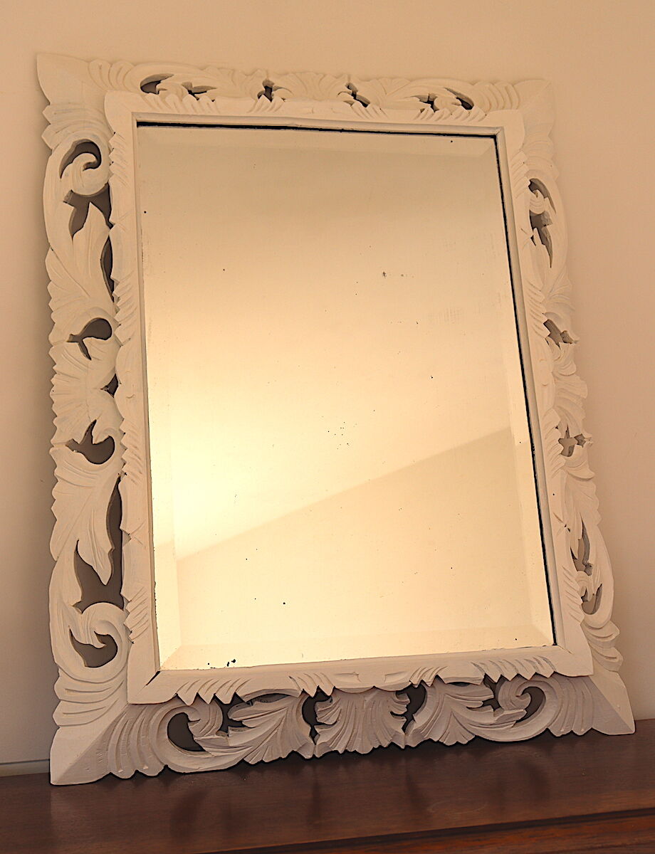 Miroir biseauté Henri II en blanc