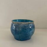 Vintage enameled blue plant pot
