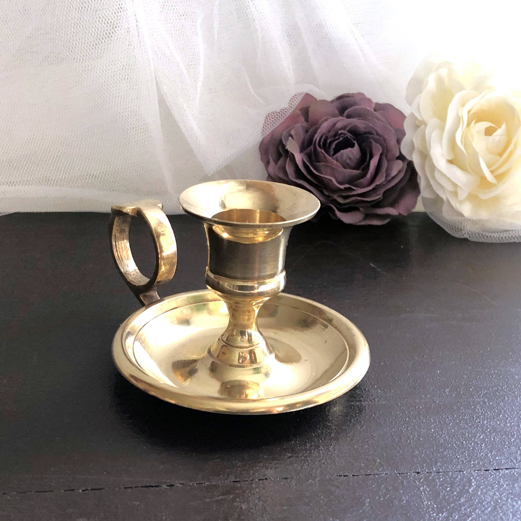 Hand candle holder called "Cave Rat" vintage golden brass
