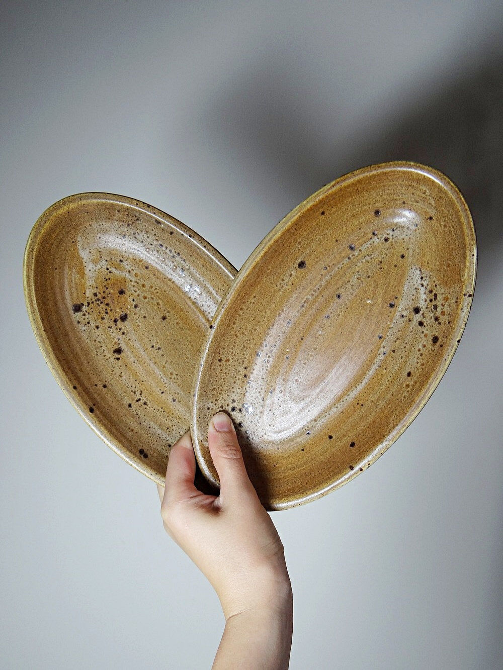 2 oval vintage stoneware/ceramic dishes from Salins, 1960s.