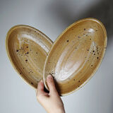 2 oval vintage stoneware/ceramic dishes from Salins, 1960s.