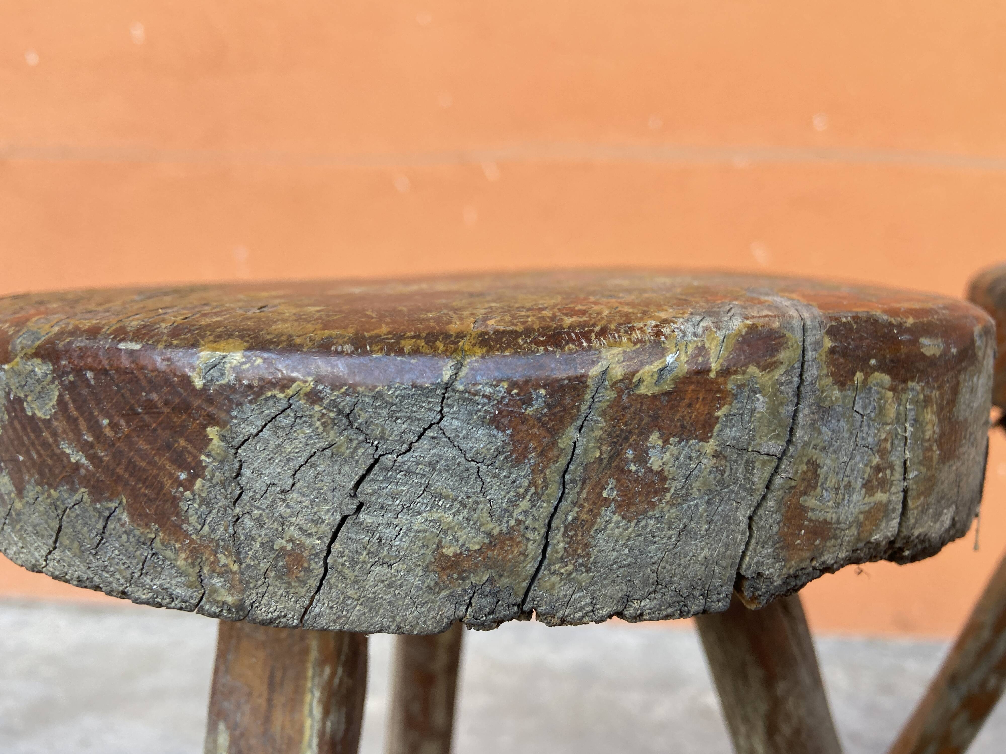 Paire de tabourets de ferme antique 1900s