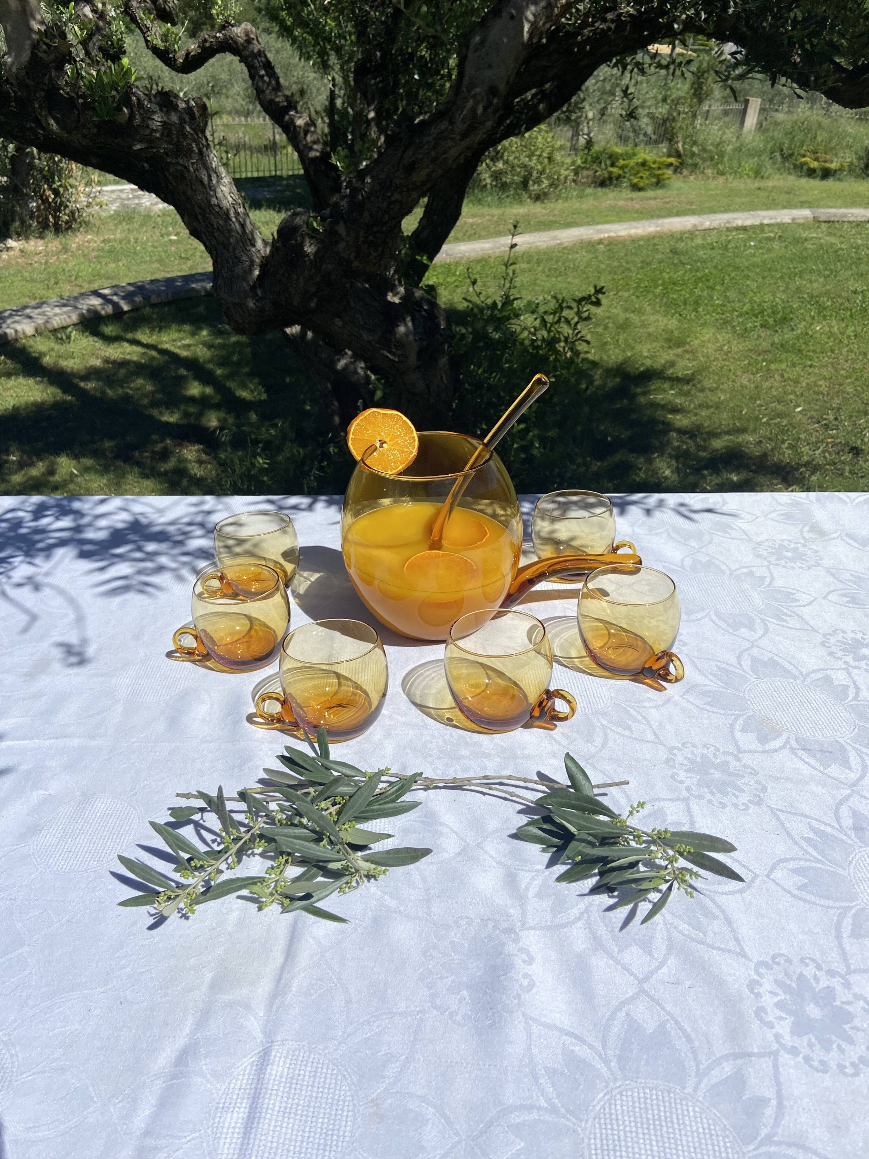 Punch or cocktail service in amber glass