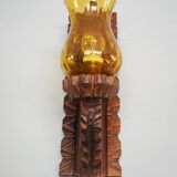 Wall sconce wooden and yellow glass tulip globe