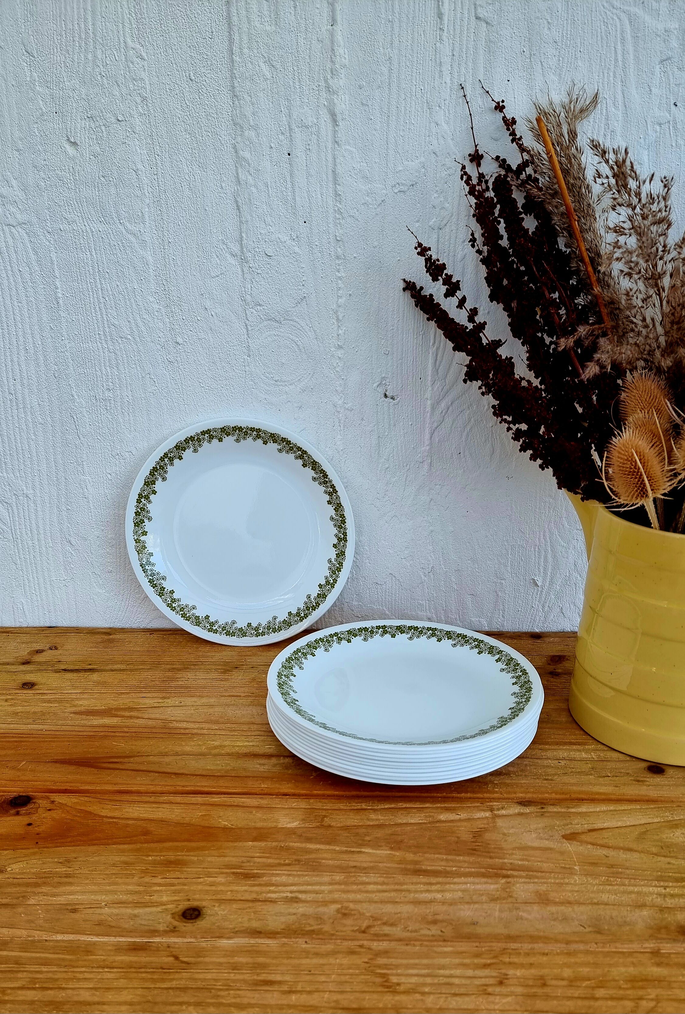 Set of 11 vintage Corelle green flat plates