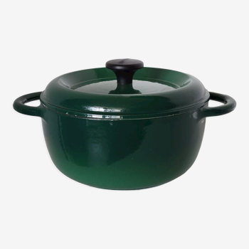 Round green enamelled cast iron casserole Nomar Staub vintage