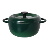 Round green enamelled cast iron casserole Nomar Staub vintage