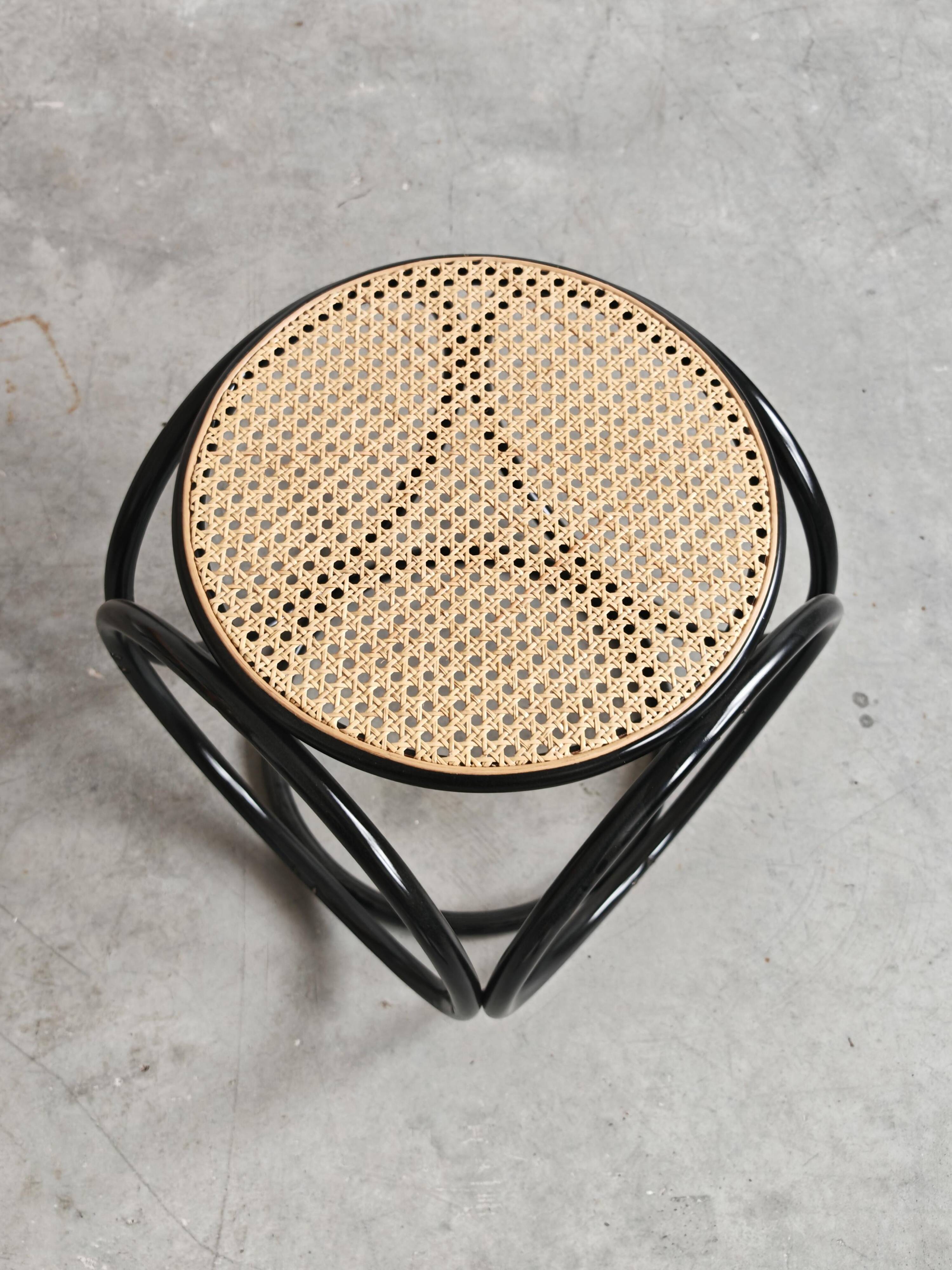 Art Nouveau stool in bent wood and caning by Mundus, 1920s