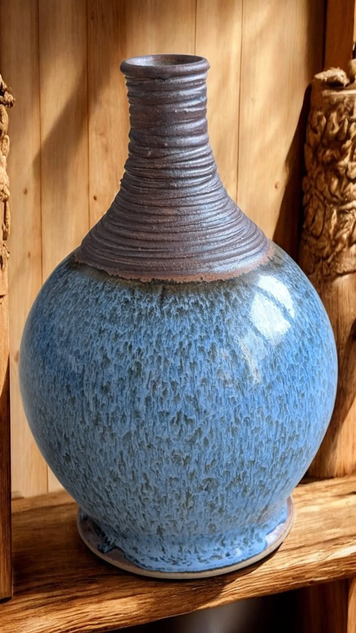 Superb Contemporary Blue Stoneware Round Vase – Signed Pierre Bernier