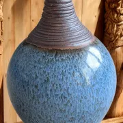 Superb Contemporary Blue Stoneware Round Vase – Signed Pierre Bernier