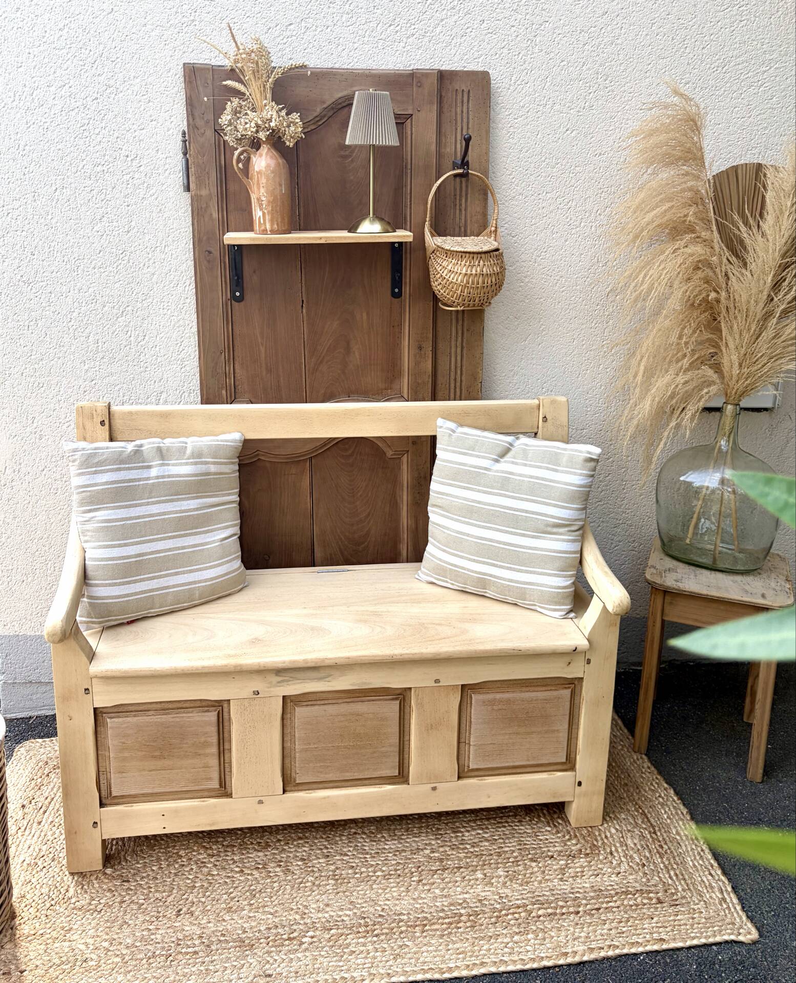 Raw wood bank bench