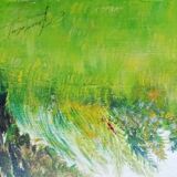 Oil on canvas lake in autumn