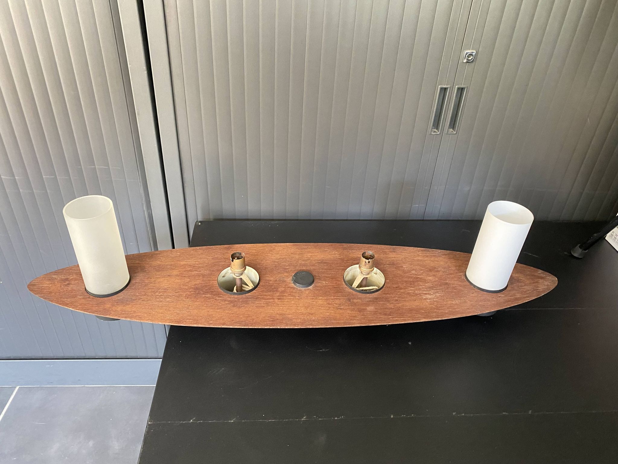 Suspension lamp ceiling light Scandinavian surf teak frosted glass vintage 70s