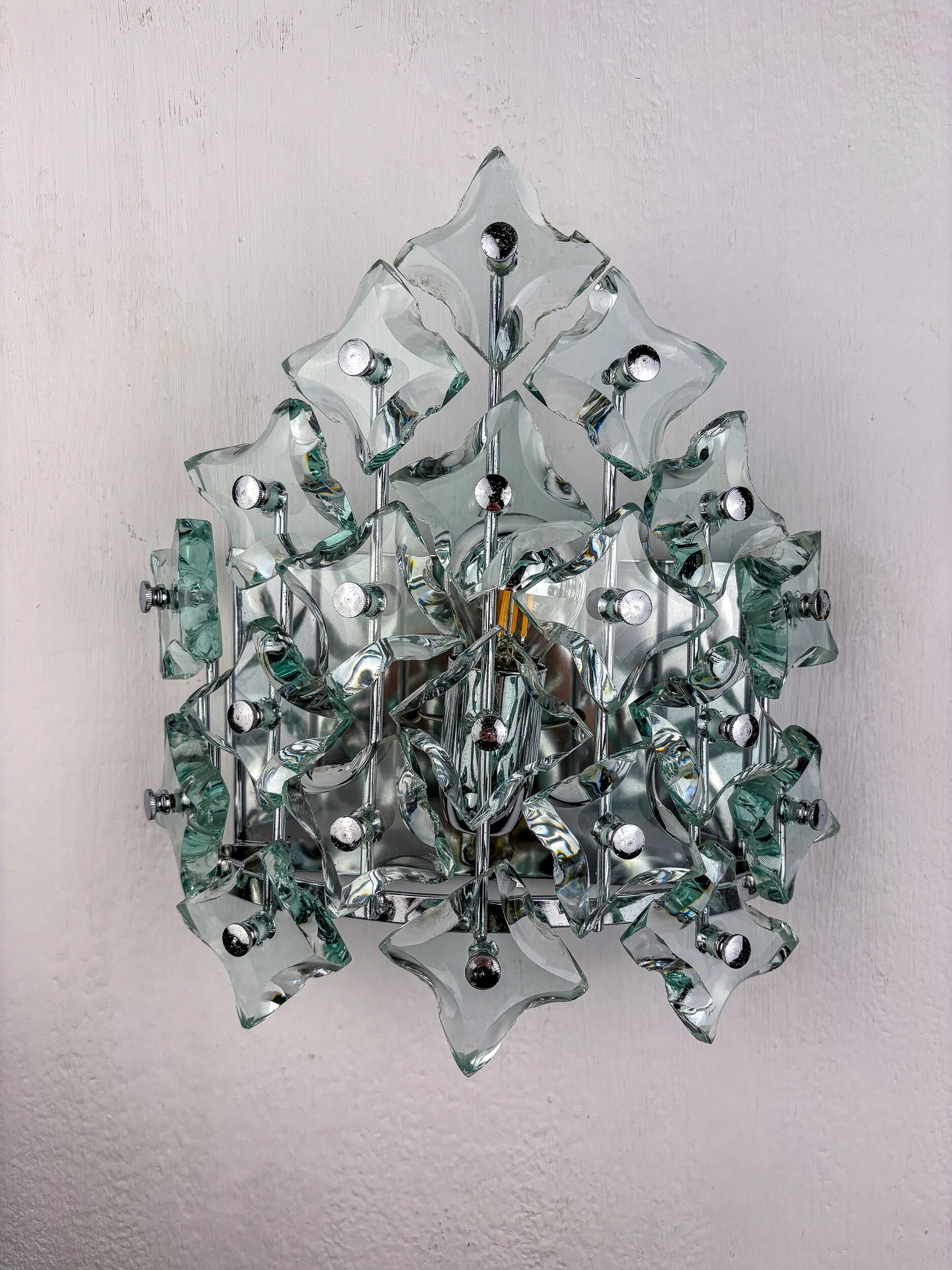 Pair of Murano cut glass wall sconces, Italy, 1970s