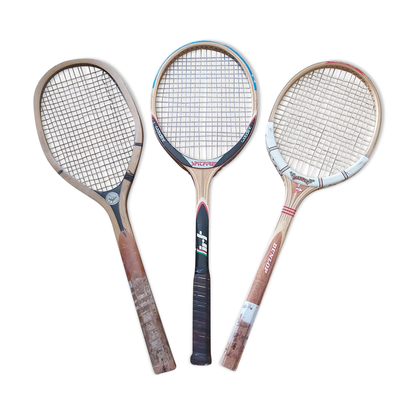 Series of 3 vintage wooden tennis rackets
