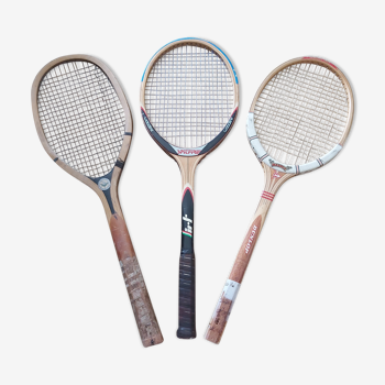 Series of 3 vintage wooden tennis rackets