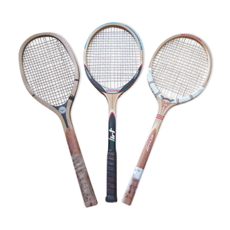 Series of 3 vintage wooden tennis rackets