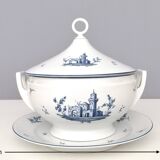 Assiette à soupe néoclassique en porcelaine blanche et bleue de Richard Ginori, Italie