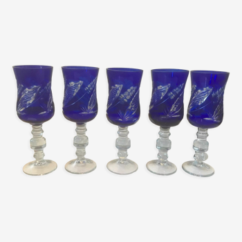 Lot de 5 verres St Louis bleu