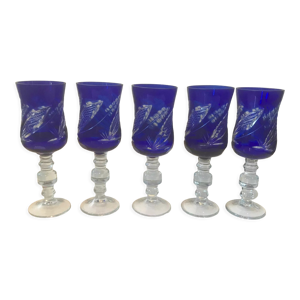Lot de 5 verres St Louis bleu