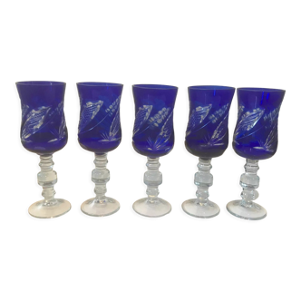 Lot de 5 verres St Louis bleu