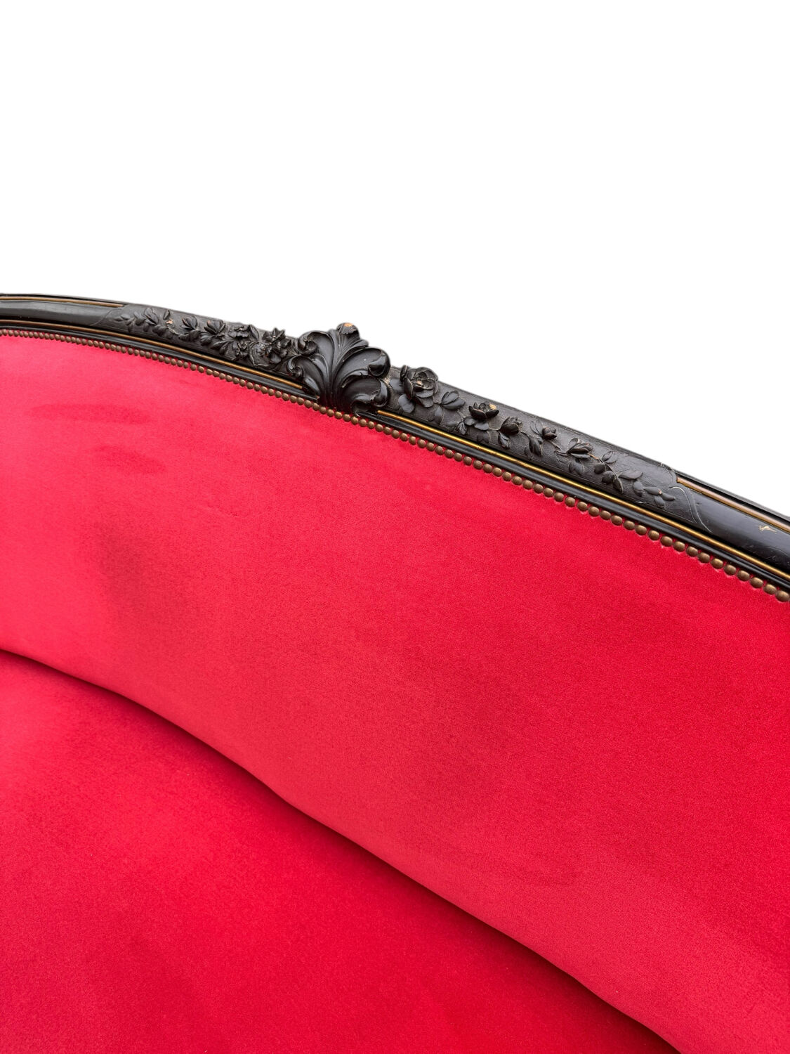 Napoleon III period bench – Blackened wood, brass and red velvet