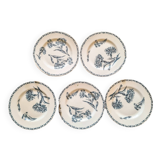 5 iron earthenware flat plates, KG Lunéville, Œillet model, 1900