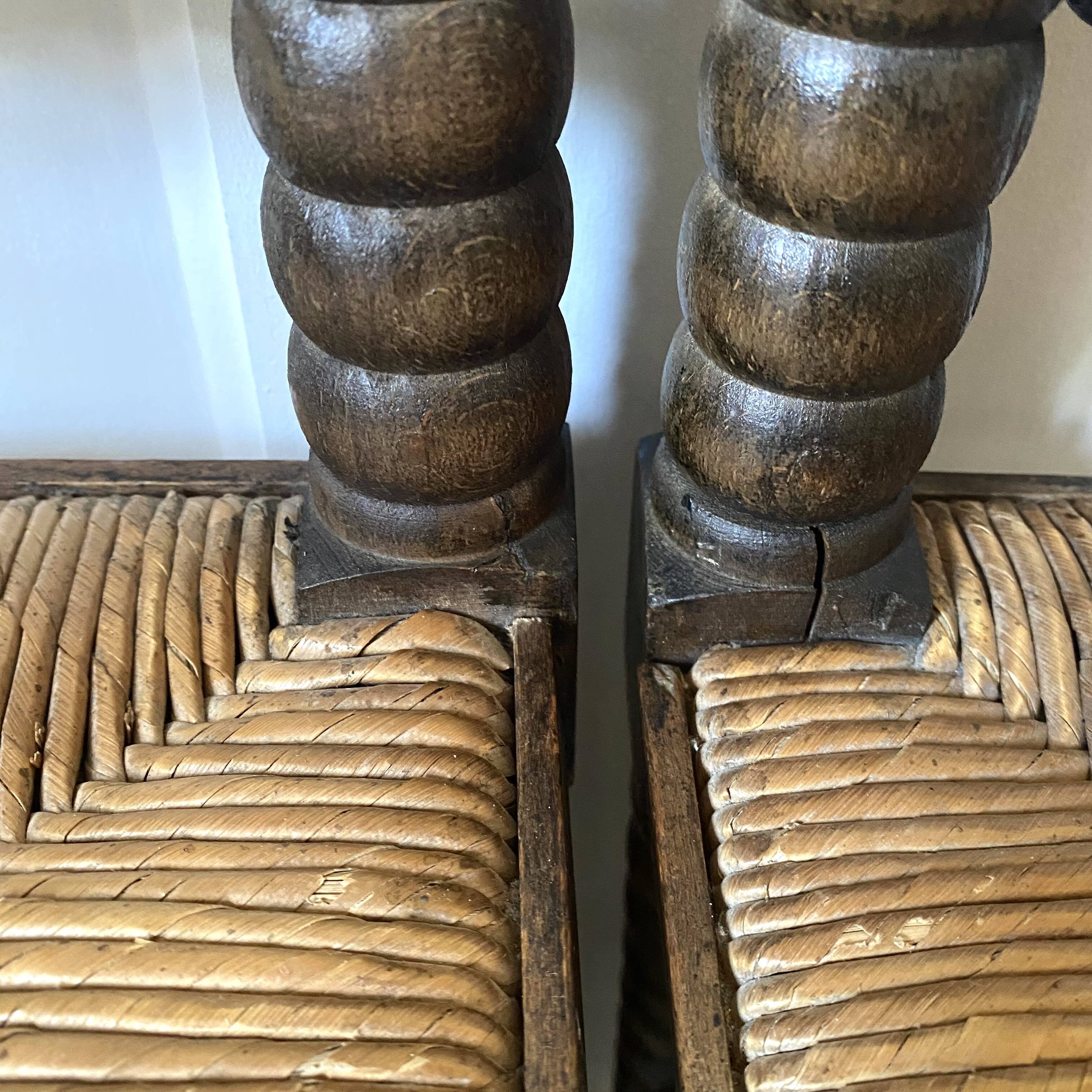 Pair of turned wood corner chairs, fireside chairs