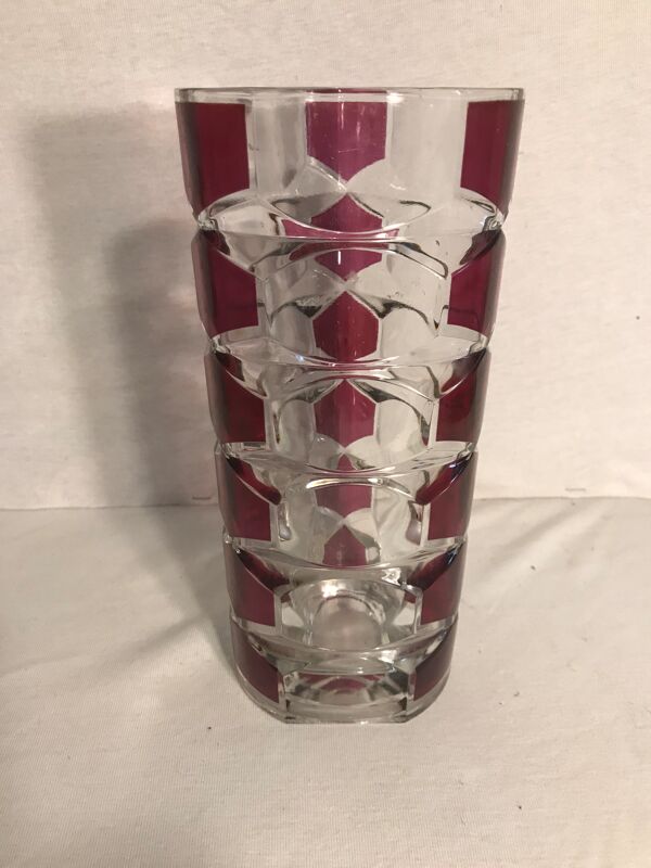 Vase verre moulé rose violet style art deco décoration vintage