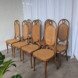 Set of 8 Vintage Bentwood Cane Dining Chair, Thonet Style, 1970s Yugoslavia