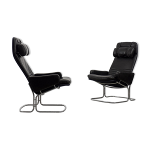 Paire de fauteuils en - cuir noir